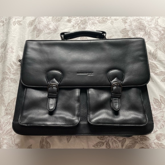 Kenneth Cole Reaction Black Leather Laptop Bag Briefcase Career Work School - Picture 1 of 6